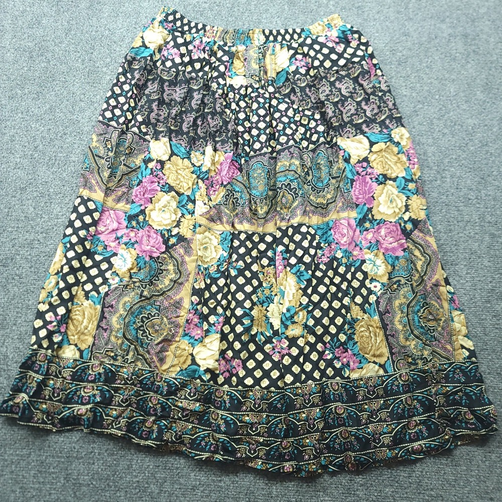 Vintage Koret Floral Paisley Midi Skirt 16W Made in USA Rayon Boho Cottagecore